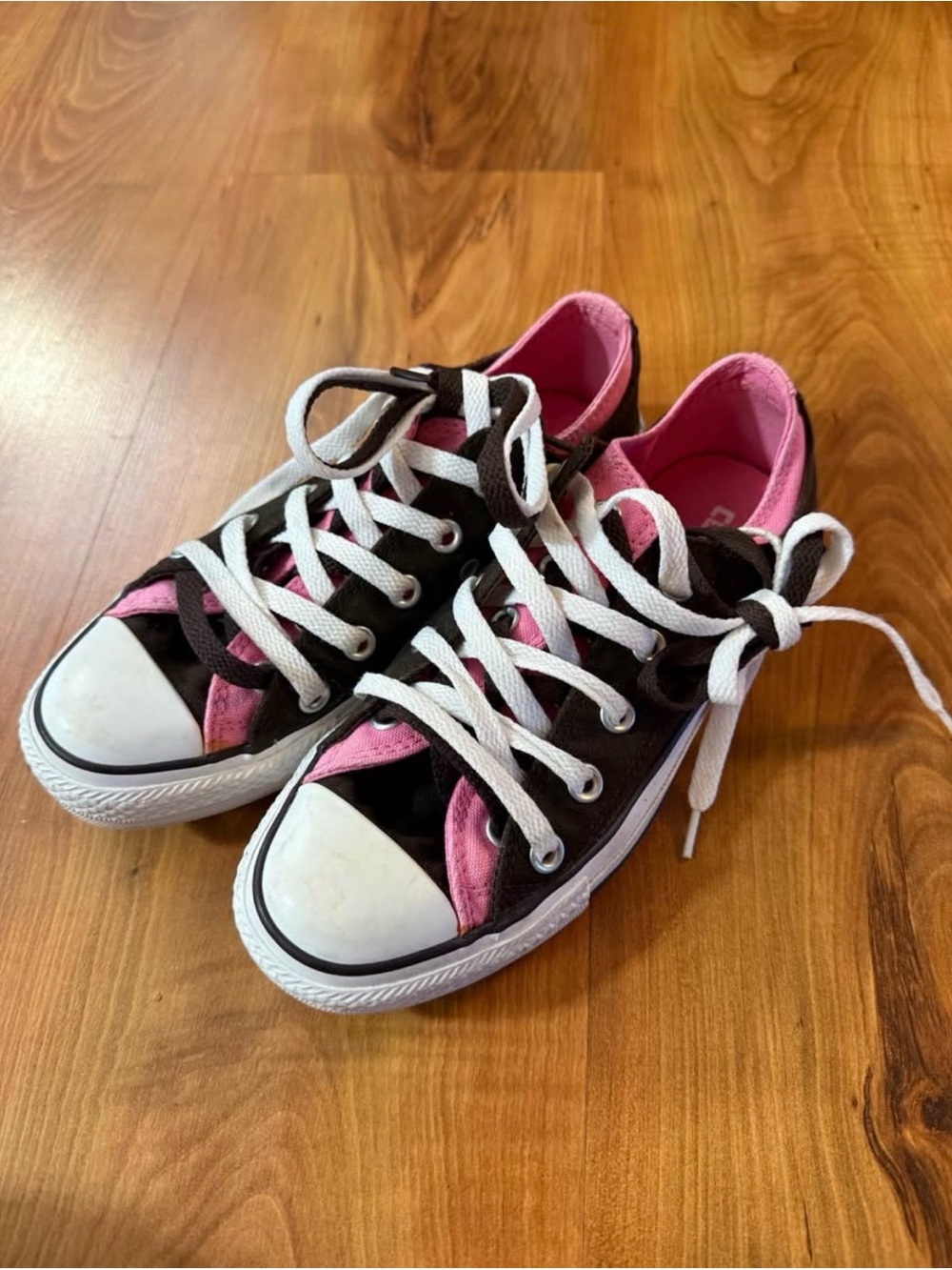Pink and brown converse